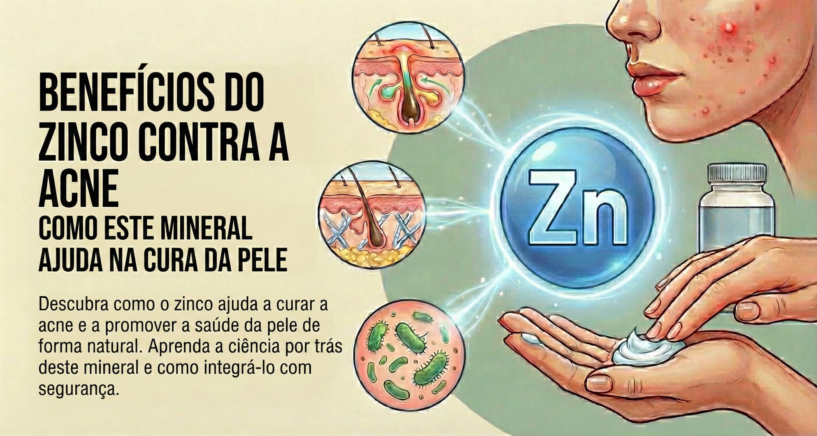 Zinco para acne: como este mineral ajuda a sua pele a cicatrizar